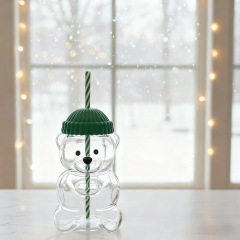 600ml glass cup with lid and straw bear glass cup starbucks wholesale