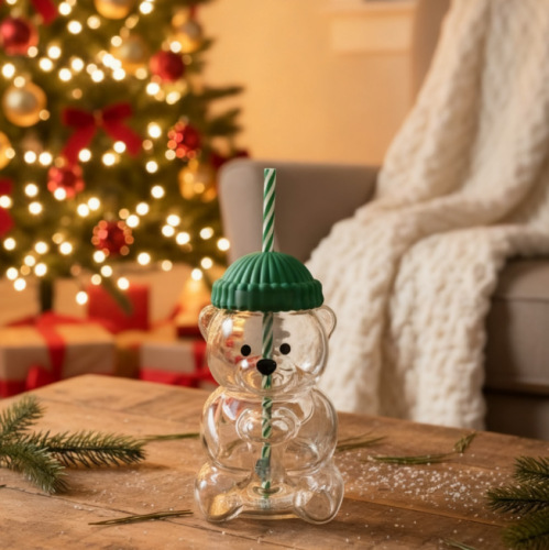 600ml glass cup with lid and straw bear glass cup starbucks wholesale