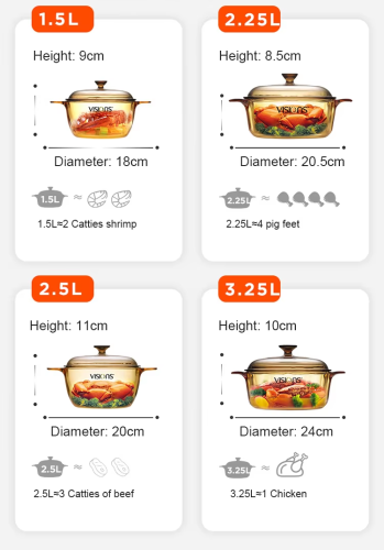 original Pyrex Cooking pot wholesale price 1.5L 2.5L 2.8L 3.5L 4.1L glass-ceramic soup pot cookware