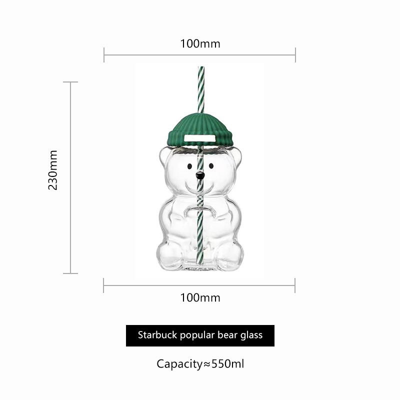 600ml glass cup with lid and straw bear glass cup starbucks wholesale