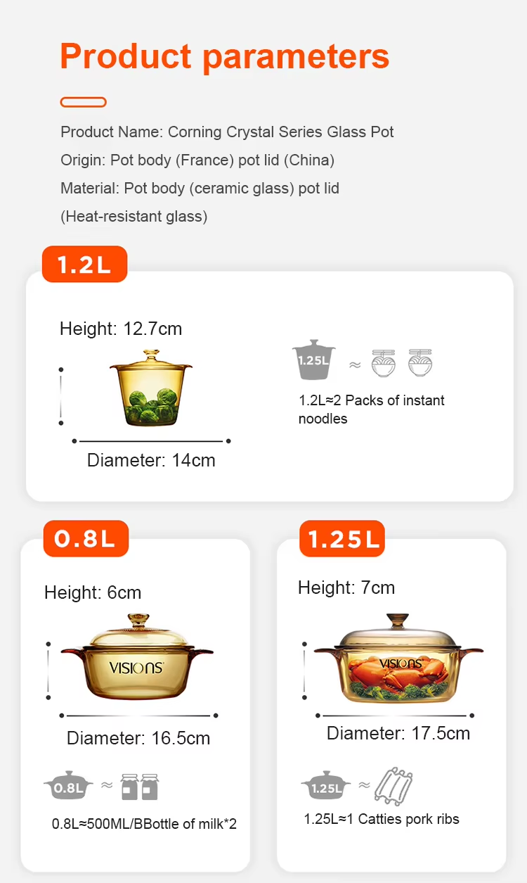 original Pyrex Cooking pot wholesale price 1.5L 2.5L 2.8L 3.5L 4.1L glass-ceramic soup pot cookware