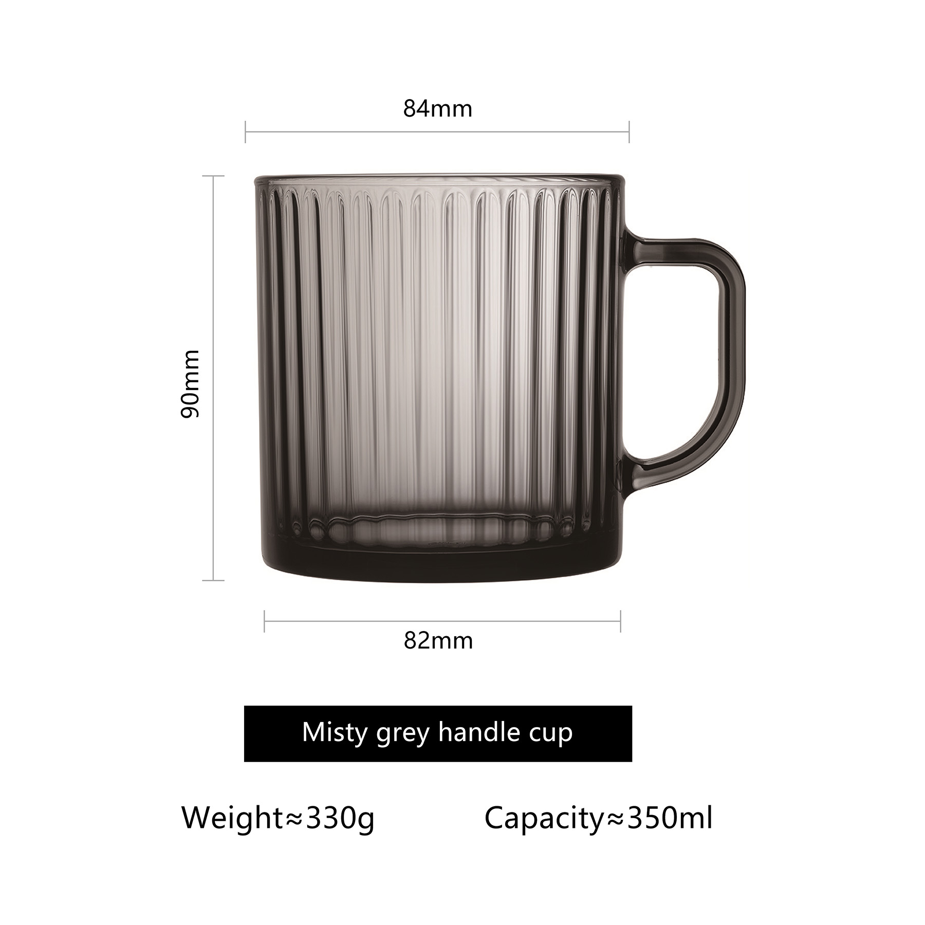 Luminarc Factory wholesale Gray Solid Color Coffee Tea Cup 350ml Durable Tempered Glass for Milk Tea Drinking Mug