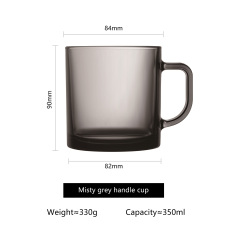 Luminarc Factory wholesale Gray Solid Color Coffee Tea Cup 350ml Durable Tempered Glass for Milk Tea Drinking Mug