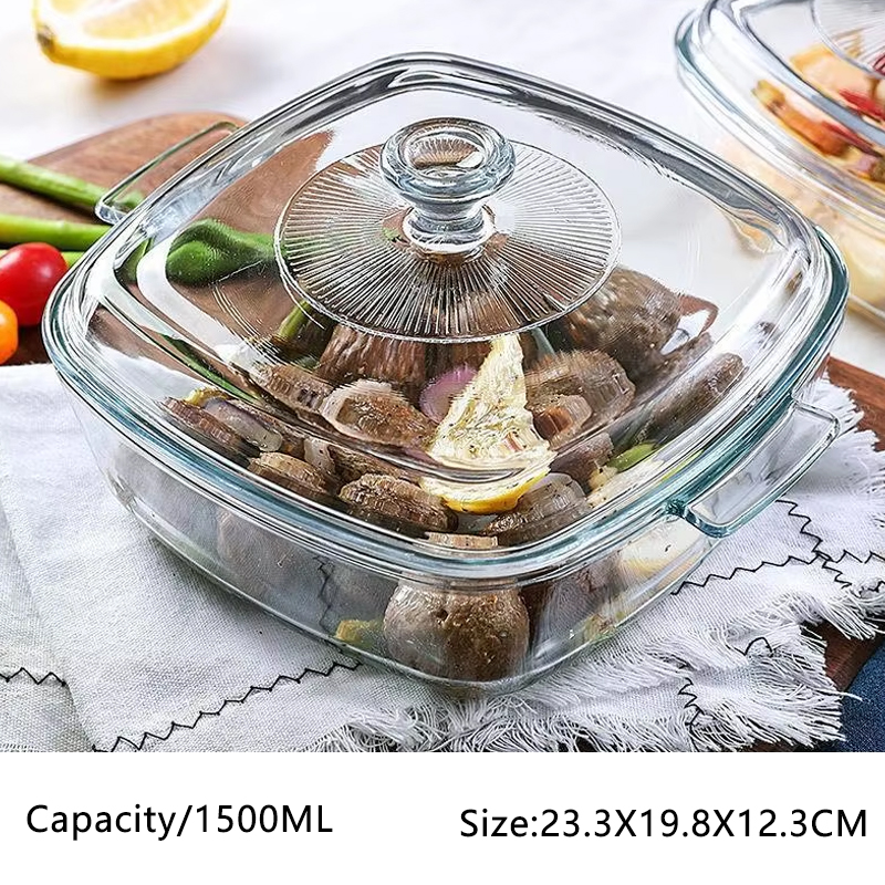 hxglass Microwave Glass Pot Bakeware 0.8L 1.2L 1.5L Clear Square Glass Baking Dish With Lid Travessa De Vidro Ollas De Vidrio