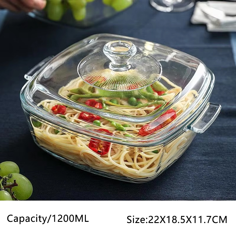 hxglass Microwave Glass Pot Bakeware 0.8L 1.2L 1.5L Clear Square Glass Baking Dish With Lid Travessa De Vidro Ollas De Vidrio