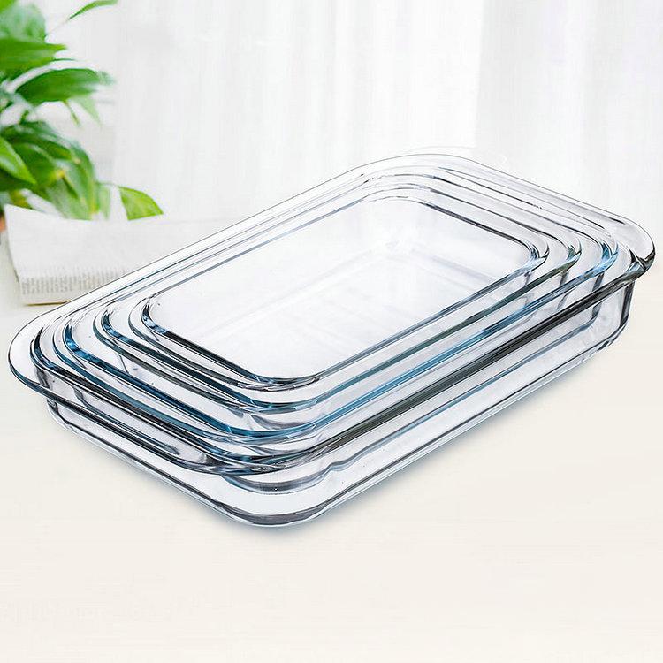 wholesale Stackable Tempered Borosilicate Glass Roasting Pan Set 1.0L-3.5L Rectangular Baking Pan Serving Tray Gadgets De Cuisine