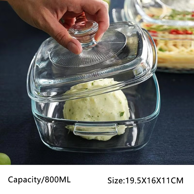 hxglass Microwave Glass Pot Bakeware 0.8L 1.2L 1.5L Clear Square Glass Baking Dish With Lid Travessa De Vidro Ollas De Vidrio