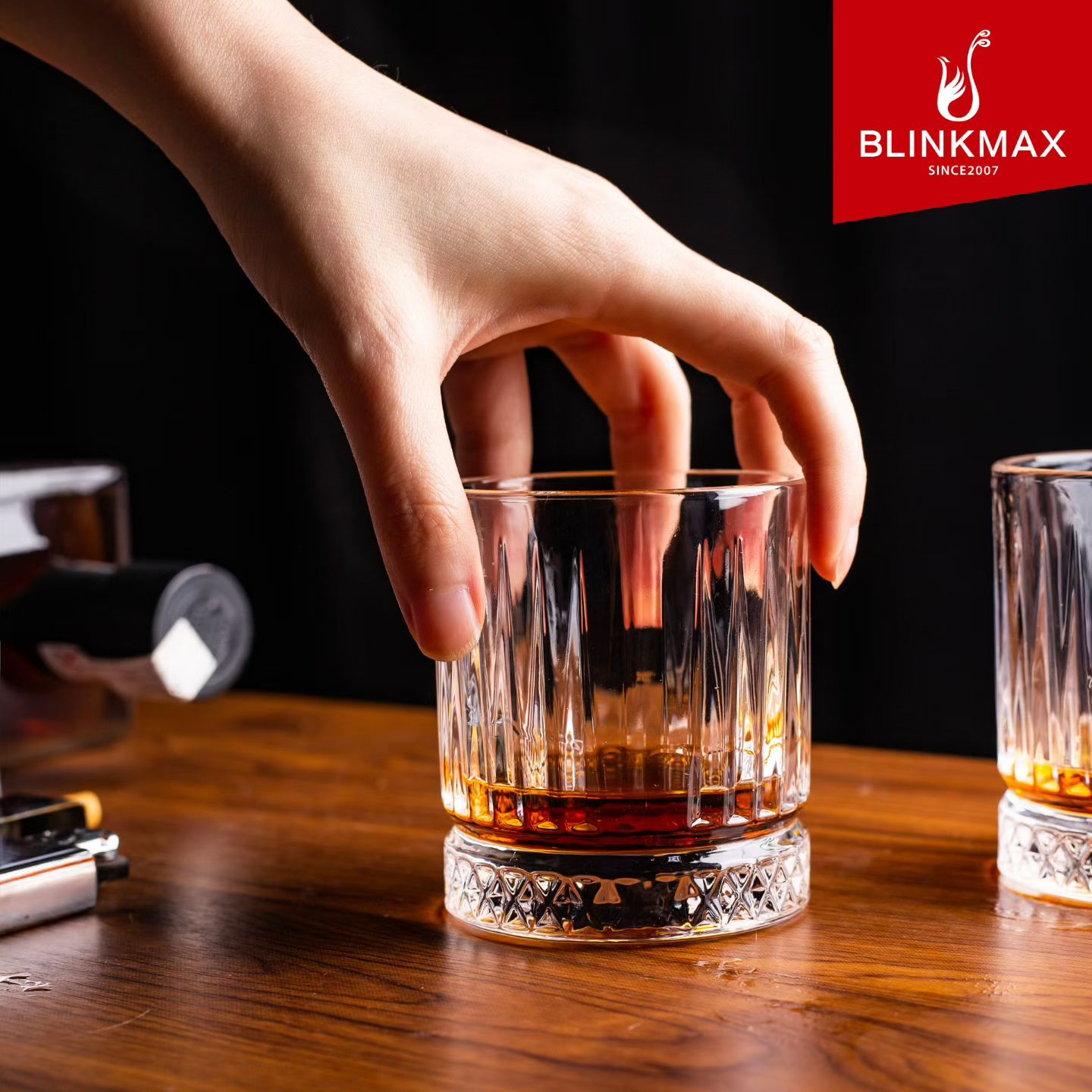 Blinkmax Engraved Strip Diamond Pattern Glass Cup Water Juice Whiskey Highball Glass Luxury Drinkware Wholesale