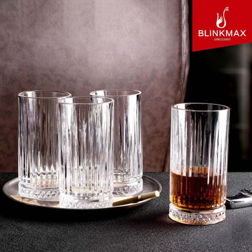 Blinkmax Engraved Strip Diamond Pattern Glass Cup Water Juice Whiskey Highball Glass Luxury Drinkware Wholesale