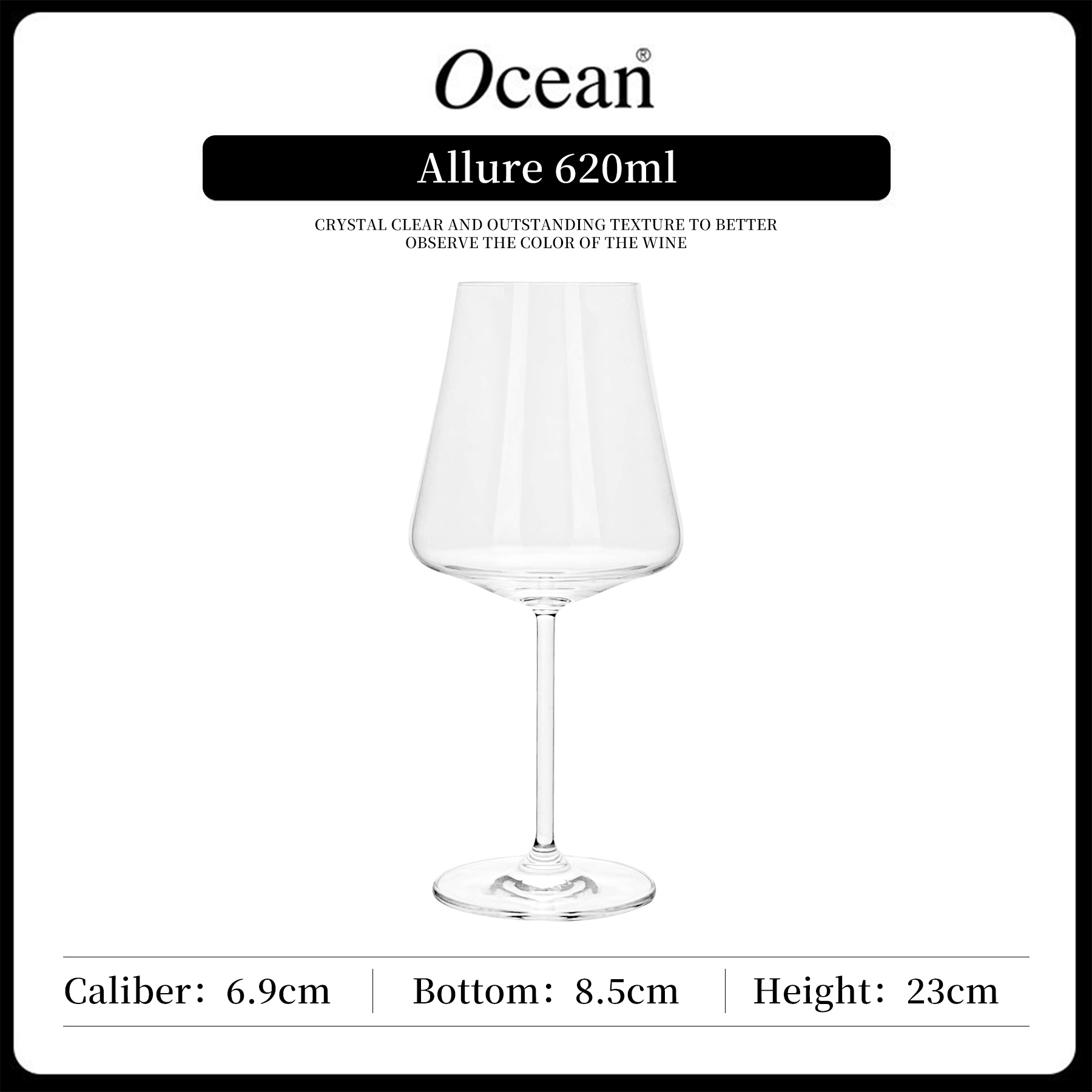 Thailand Ocean Allure Cold Cut Large Capacity 620ml 435ml 220ml Decal logo Custom Burgundy champagne Red Wine Glasses Goblet