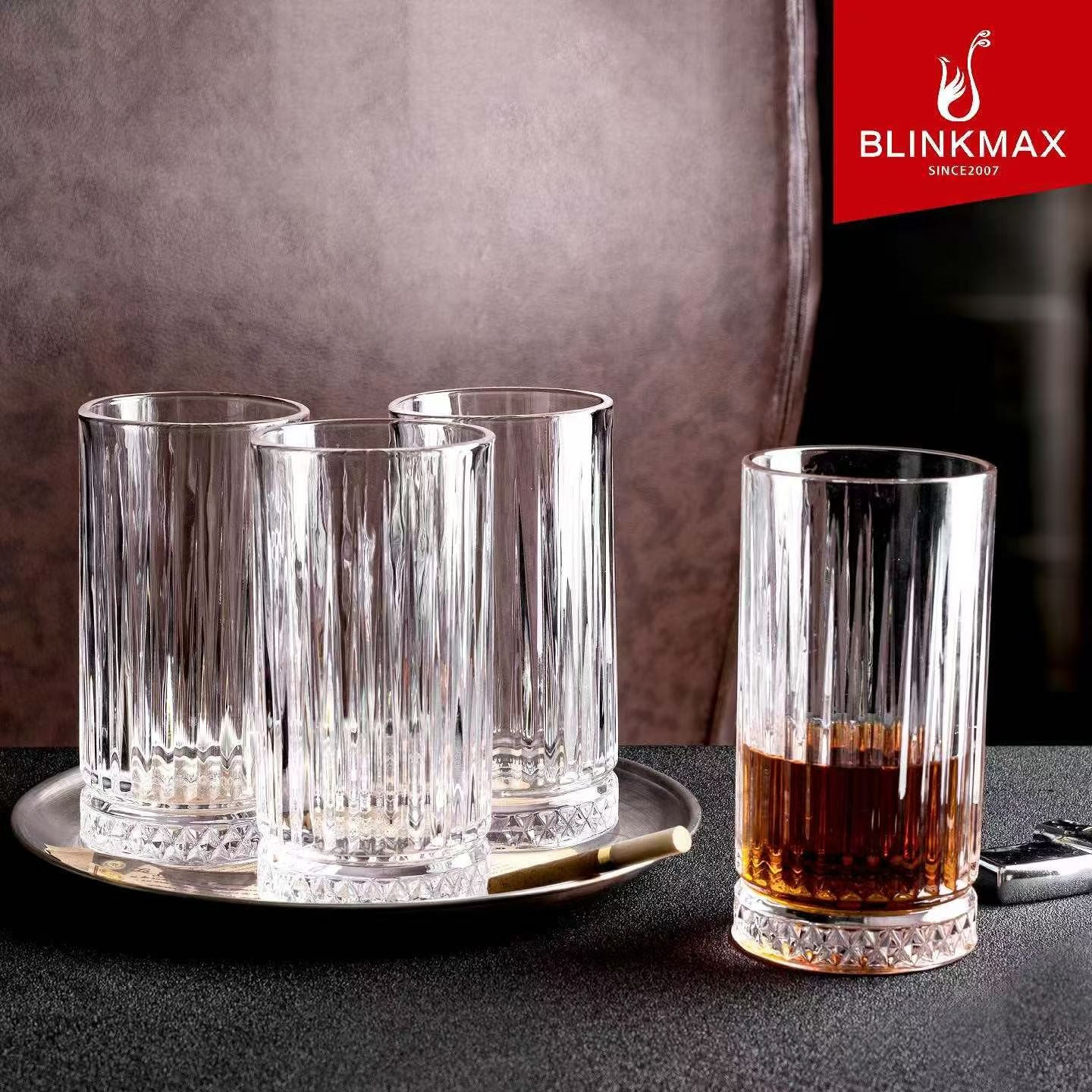 Blinkmax 2026 New Striped Embossed Coffee cup 210ml 320 450ml Wholesale Glass Coffee mug Highball Glass