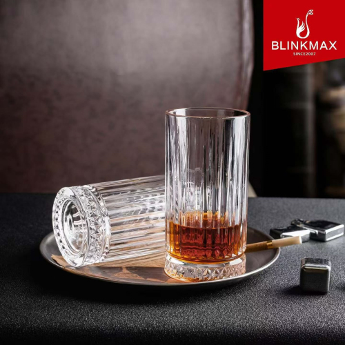 Blinkmax 2026 New Striped Embossed Coffee cup 210ml 320 450ml Wholesale Glass Coffee mug Highball Glass