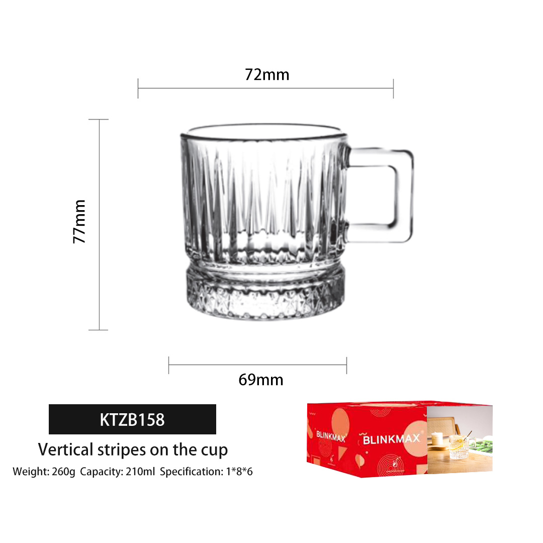 Blinkmax 2026 New Striped Embossed Coffee cup 210ml 320 450ml Wholesale Glass Coffee mug Highball Glass