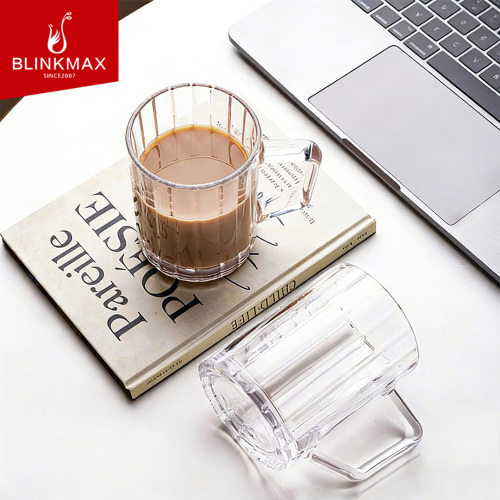 Blinkmax 2026 New Striped Embossed Coffee cup 210ml 320 450ml Wholesale Glass Coffee mug Highball Glass