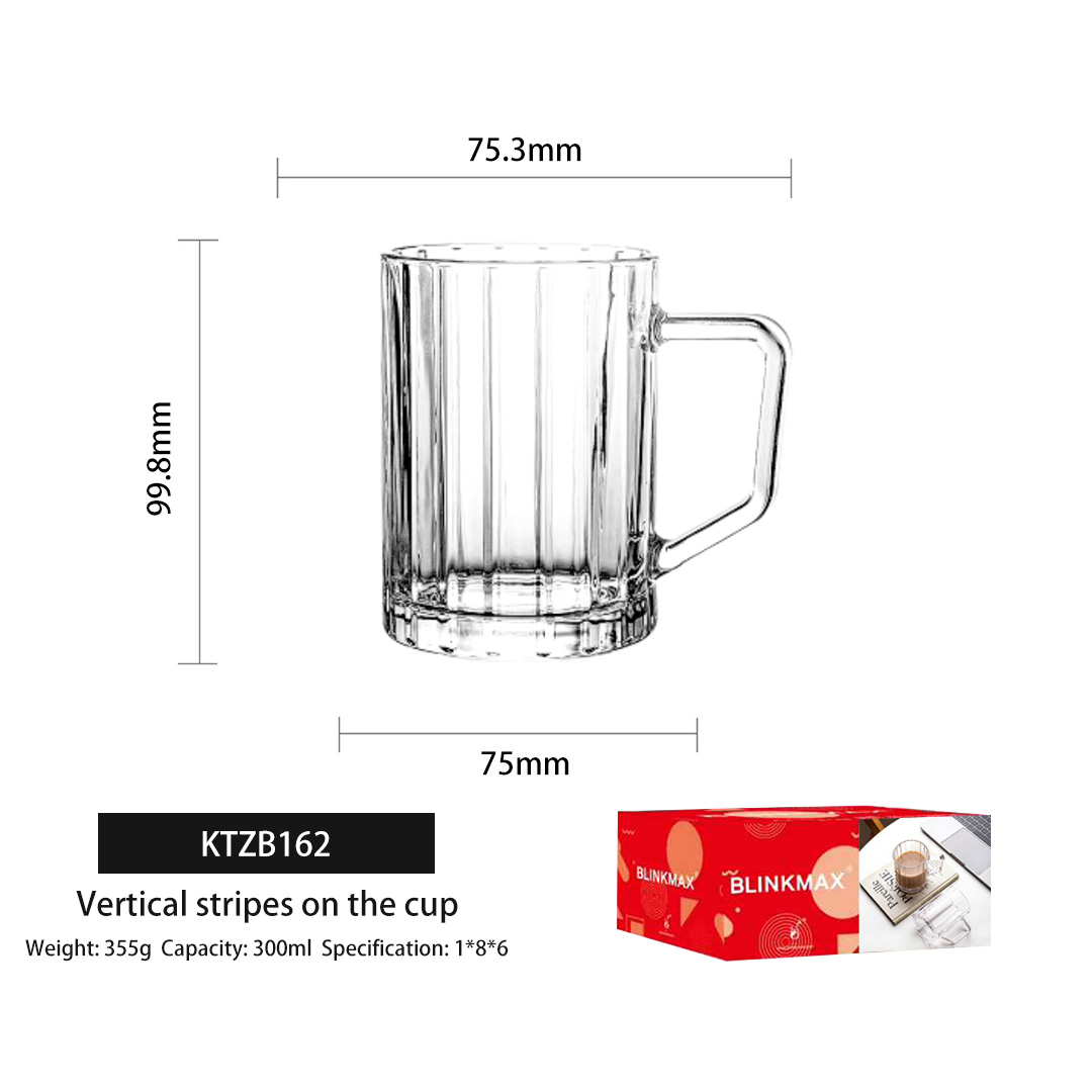 Blinkmax 2026 New Striped Embossed Coffee cup 210ml 320 450ml Wholesale Glass Coffee mug Highball Glass