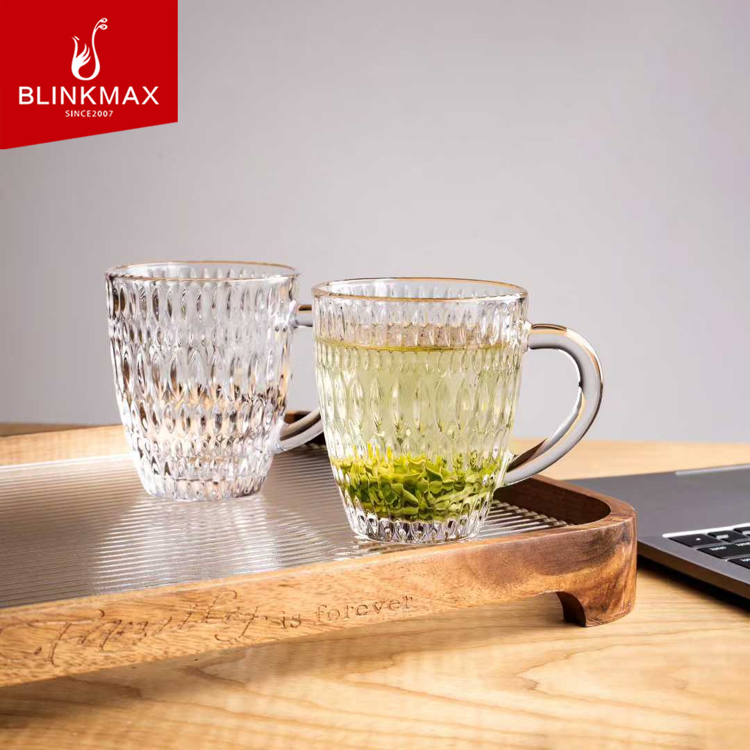 Blinkmax 2026 New Striped Embossed Coffee cup 210ml 320 450ml Wholesale Glass Coffee mug Highball Glass