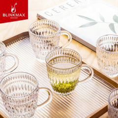 Blinkmax 2026 New Striped Embossed Coffee cup 210ml 320 450ml Wholesale Glass Coffee mug Highball Glass