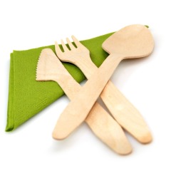 Wooden disposable fork and knife