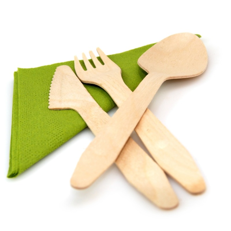 Wooden disposable fork and knife