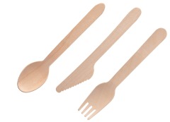 Wooden disposable fork and knife