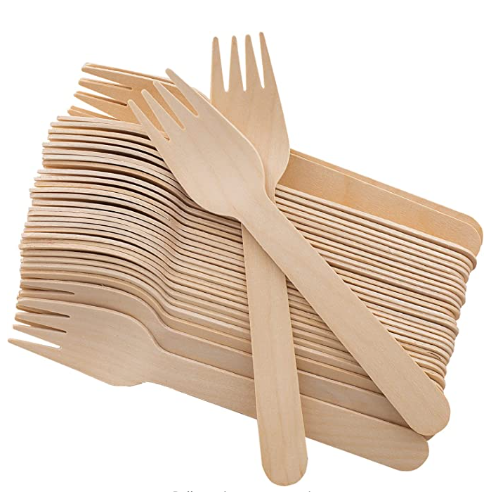 Wooden disposable fork and knife