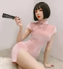 古風絲絨旗袍 - 黑 / 粉