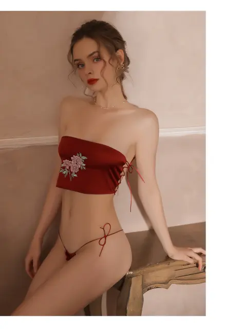 手工刺繡鍛感面料中式古典抹胸內褲套裝-Handmade Embroidery Forged Fabric Chinese Classical Bra and Underwear Set