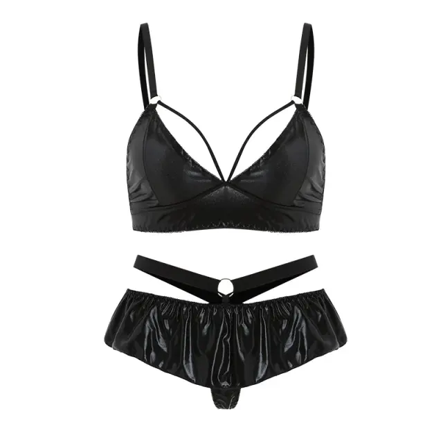 SM性感女王风金属扣绑带三点式皮革比基尼-SM Sexy Queen Style Metal Buckle Strap Three Point Leather Bikini