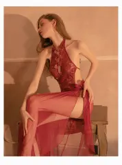 蕾絲繡花連體衣+系帶網紗仙女睡裙套裝-Lace embroidered jumpsuit+lace up mesh fairy nightgown set