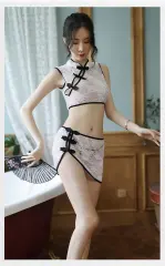 風情萬種立領復古盤扣開衩短裙古典旗袍套裝-Versatile Style Standing Collar Retro Plate Button Split Short Skirt Classical Qipao Set