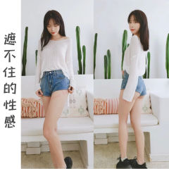 蜜桃臀牛仔超短裤户外露出暗扣性感