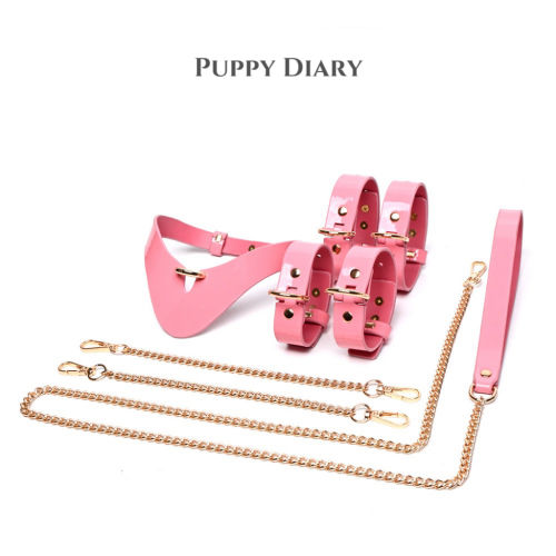 【XXOO精选】Puppy粉色皮革项圈#choker项链情侣手环链条脚环七件套礼物套装