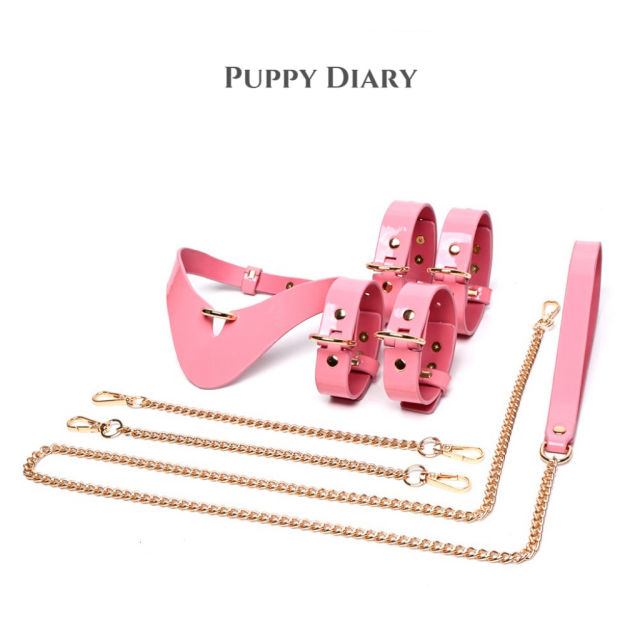 【XXOO精选】Puppy粉色皮革项圈#choker项链情侣手环链条脚环七件套礼物套装