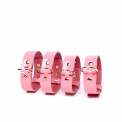 【海豚精选】SM粉色套装#粉色蜜语皮质项圈牵引情侣捆绑束缚套装手脚拷穿戴情调饰品