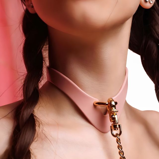 【海豚精选】SM粉色套装#粉色蜜语皮质项圈牵引情侣捆绑束缚套装手脚拷穿戴情调饰品