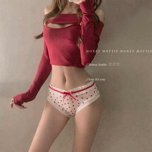 【Hottie】甜心泡泡 蕾丝内裤女生性感纯欲蝴蝶结桃心少女三角裤