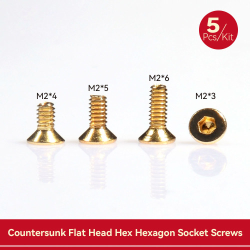 AFRC 5PCS Gold-plated M2x3-6mm Stainless Steel Countersunk Screw with Hexagon Socket For RC Mini Car UAV DIY Assembly Upgrading