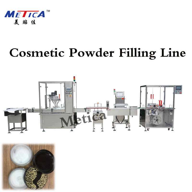 Automatic powder filling capping and labeling machine line