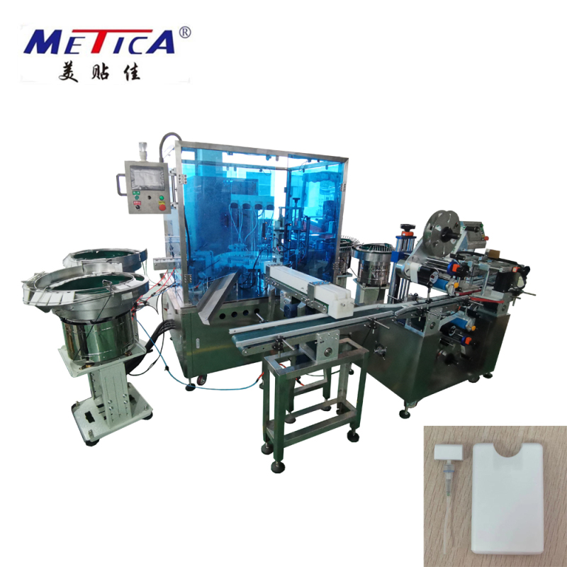 Automatic card sprayer filling capping and labeling machine