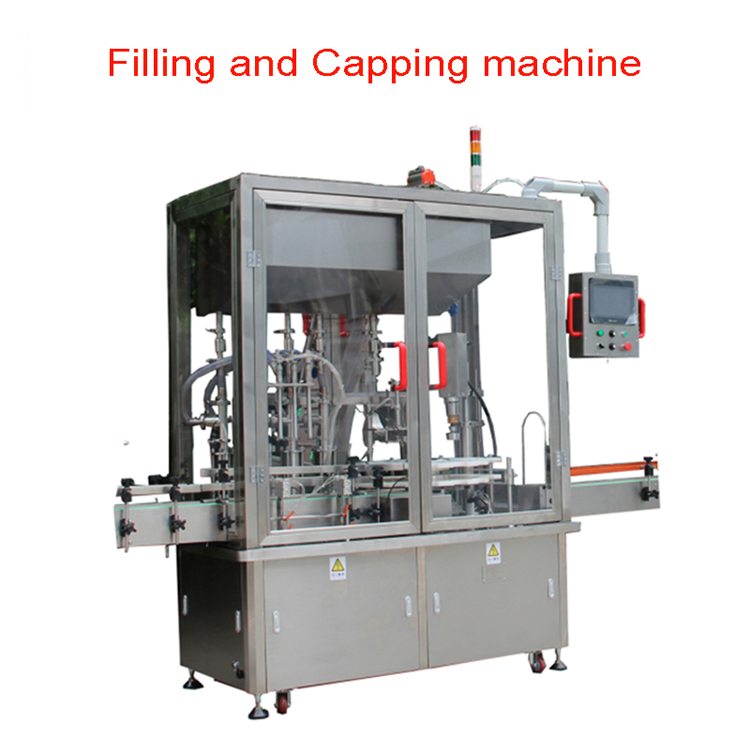 Automatic sticky liquid and paste product filling capping monoblock packing line