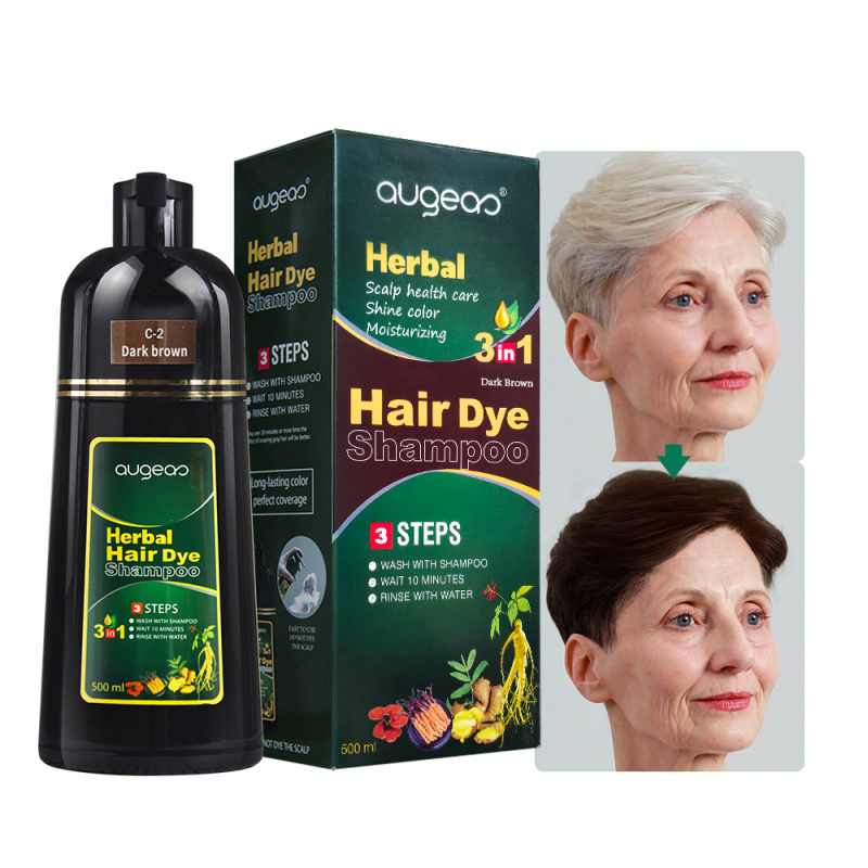 Augeas 500ml black herbal dark brown hair dye color shampoo