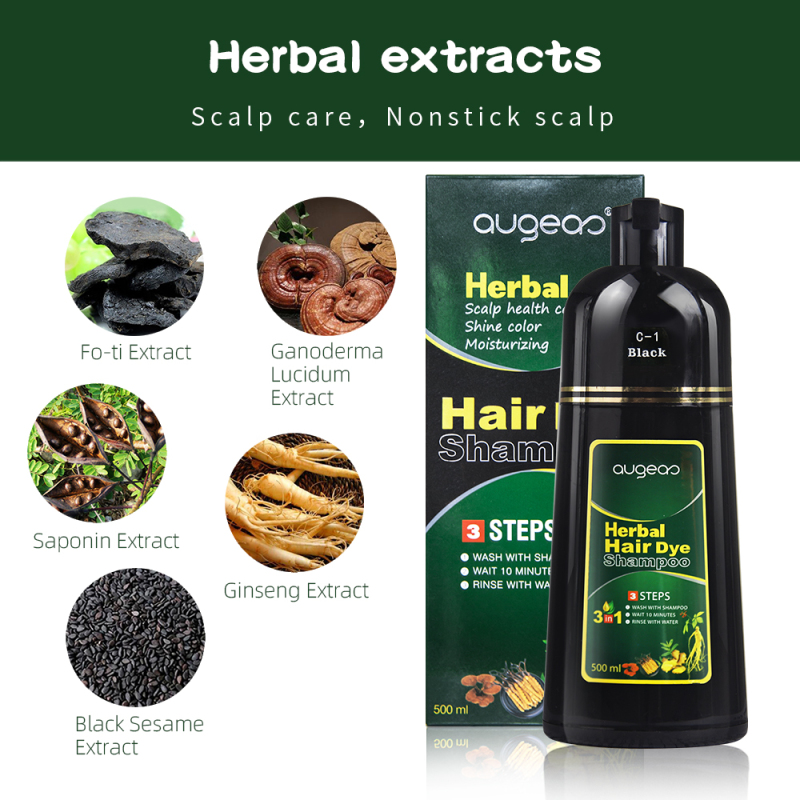 Augeas 500ml black herbal dark brown hair dye color shampoo