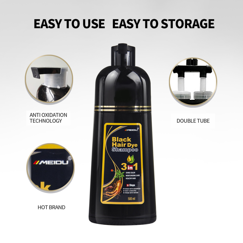 Meidu wholesale black herbal dark brown hair dye color shampoo