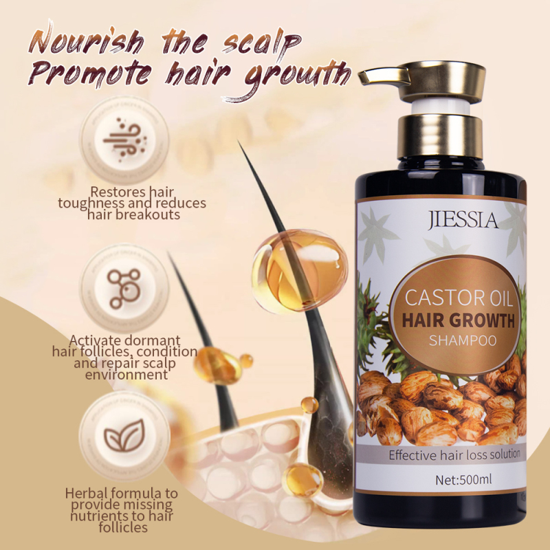 New products Jiessia castor oil hair growth shampoo 500ml castor oil anti hair loss shampoo