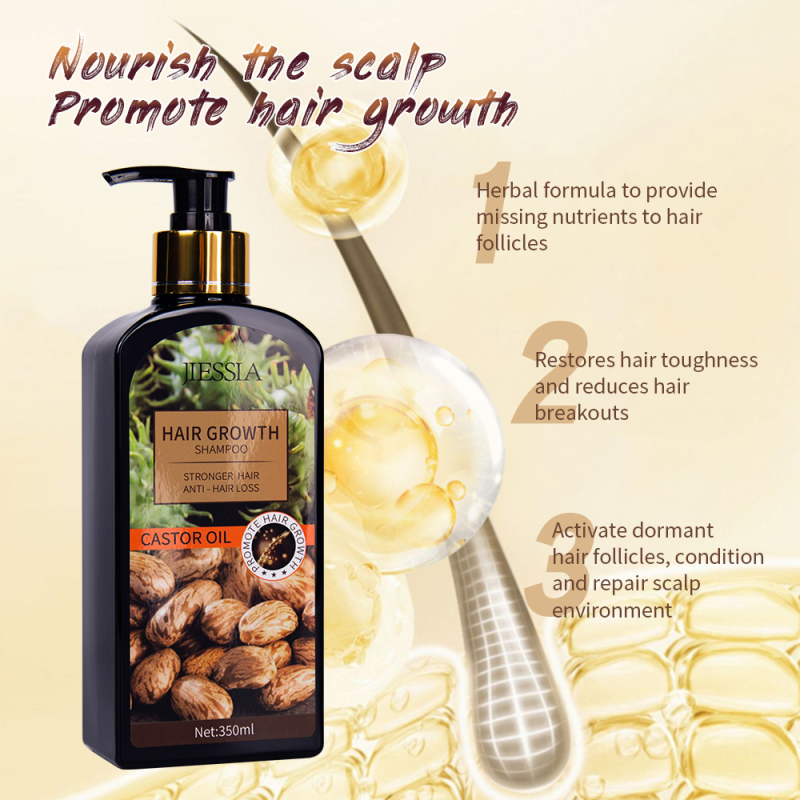 New products Jiessia castor oil hair growth shampoo 350ml castor oil anti hair loss shampoo
