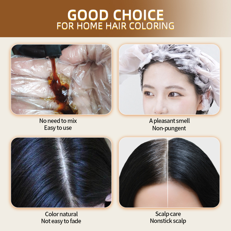 Meidu new Natural Ammonia Free meidu 100% Grey Covering Lasting Effect 500ml 3 in 1 black hair dye shampoo