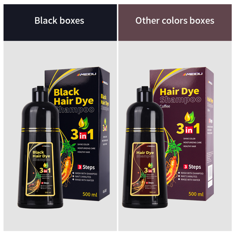Meidu new Natural Ammonia Free meidu 100% Grey Covering Lasting Effect 500ml 3 in 1 black hair dye shampoo