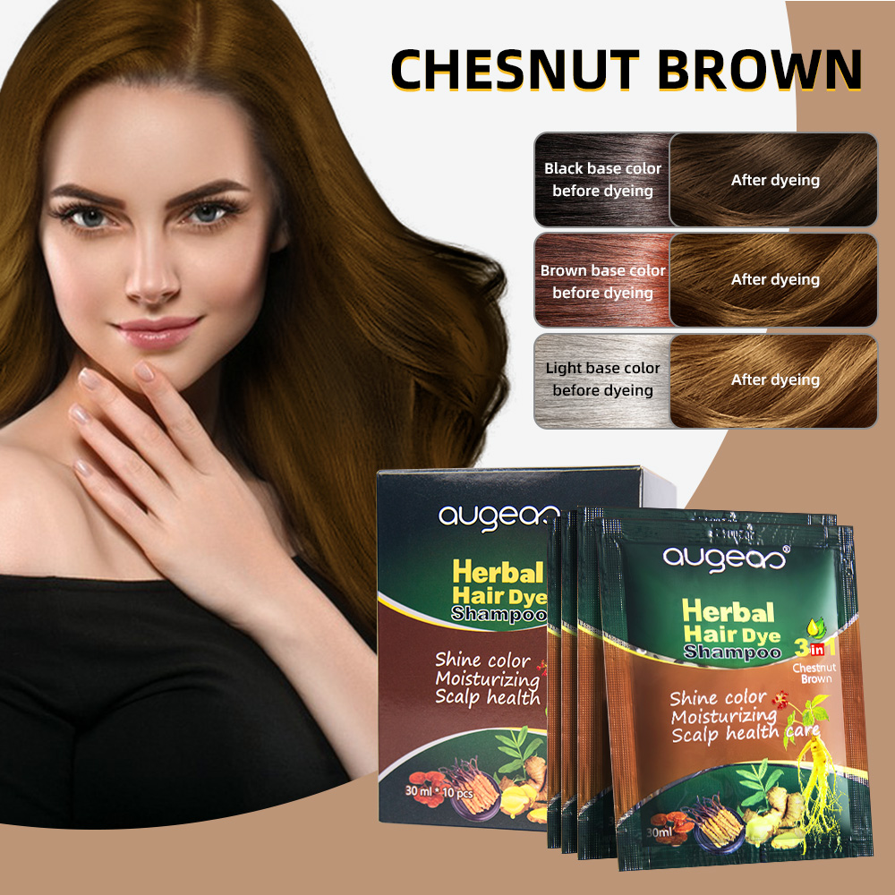 New Augeas Ammonia free 3 In 1 permanent black herbal dark brown sachet black hair dye shampoo