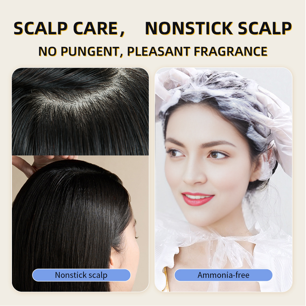 Wholesale Ammonia Free 100% Grey Covering permanent 3 in 1 herbal black hair dye shampoo