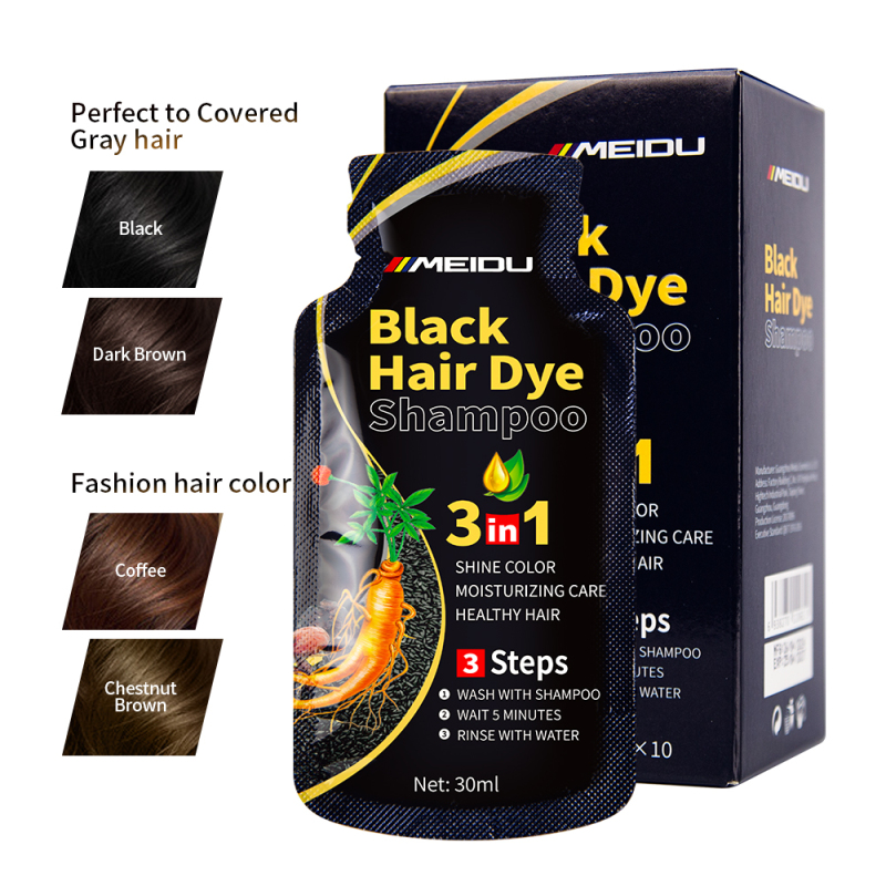 MEIDU herbal cover gray hair 3 In 1 permanent black sachet black hair dye shampoo